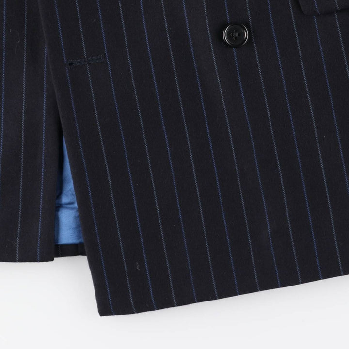 2000'S Austin Reed Stripe Pattern Cashmere Blend Double-Breasted Peaked Lapel Wool Tailored Jacket (Men's Size M) wool navy blue type Vintage Second Hand