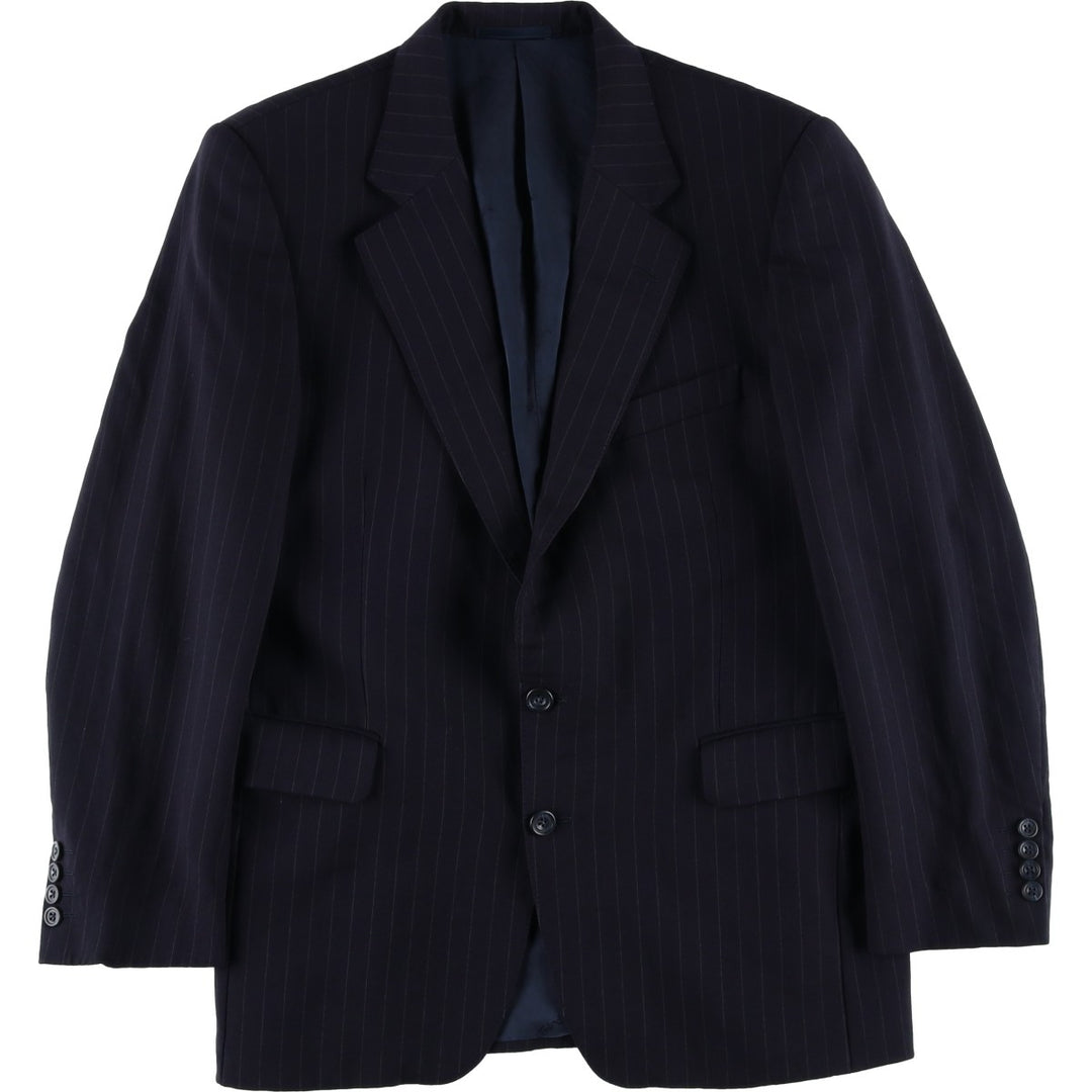 Aquascutum Stripe Pattern Wool Tailored Jacket, Made in England, Men's Size M (approx.) wool navy blue type Vintage Second Hand