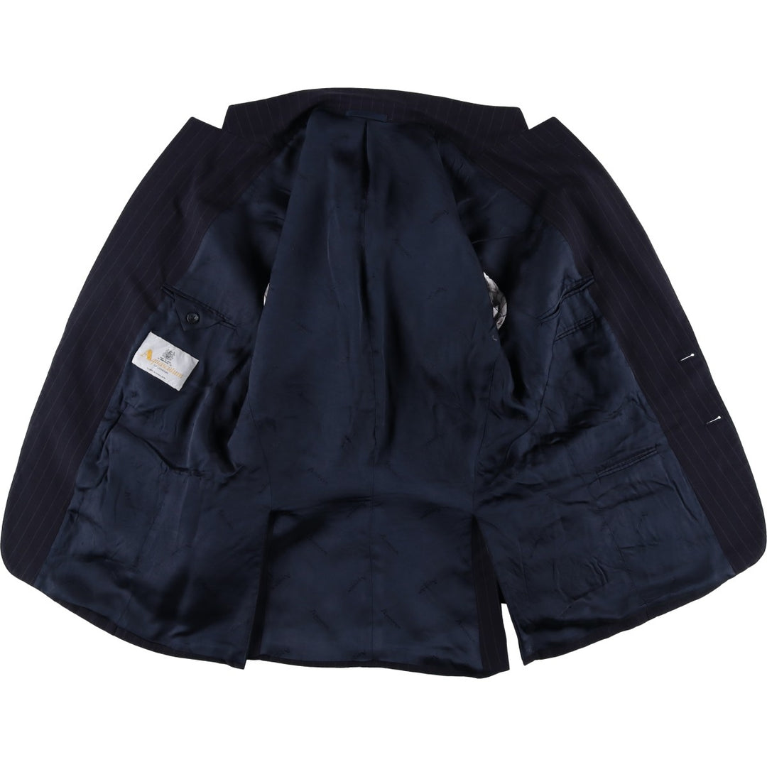 Aquascutum Stripe Pattern Wool Tailored Jacket, Made in England, Men's Size M (approx.) wool navy blue type Vintage Second Hand