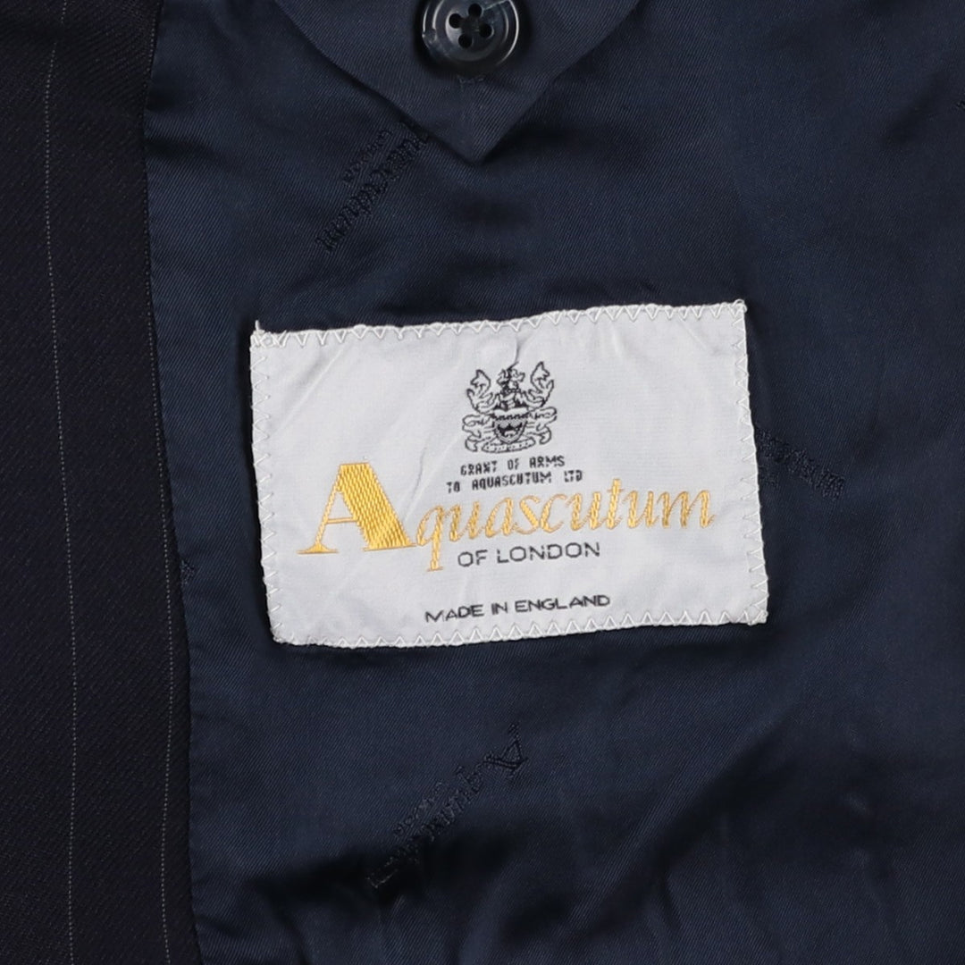 Aquascutum Stripe Pattern Wool Tailored Jacket, Made in England, Men's Size M (approx.) wool navy blue type Vintage Second Hand