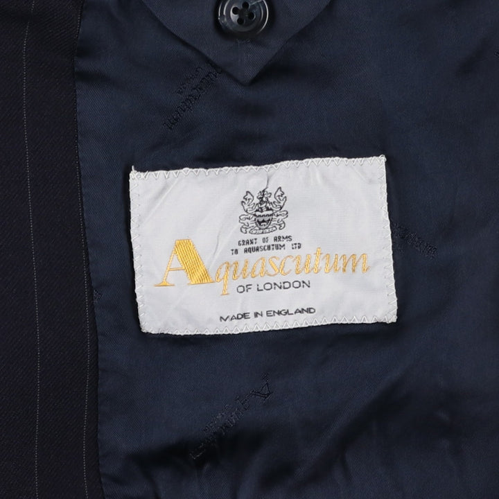 Aquascutum Stripe Pattern Wool Tailored Jacket, Made in England, Men's Size M (approx.) wool navy blue type Vintage Second Hand