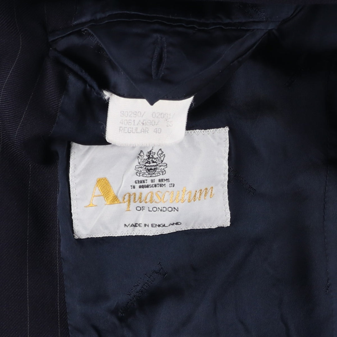 Aquascutum Stripe Pattern Wool Tailored Jacket, Made in England, Men's Size M (approx.) wool navy blue type Vintage Second Hand
