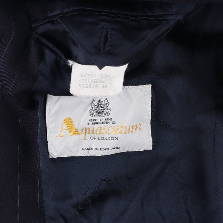 Aquascutum Stripe Pattern Wool Tailored Jacket, Made in England, Men's Size M (approx.) wool navy blue type Vintage Second Hand