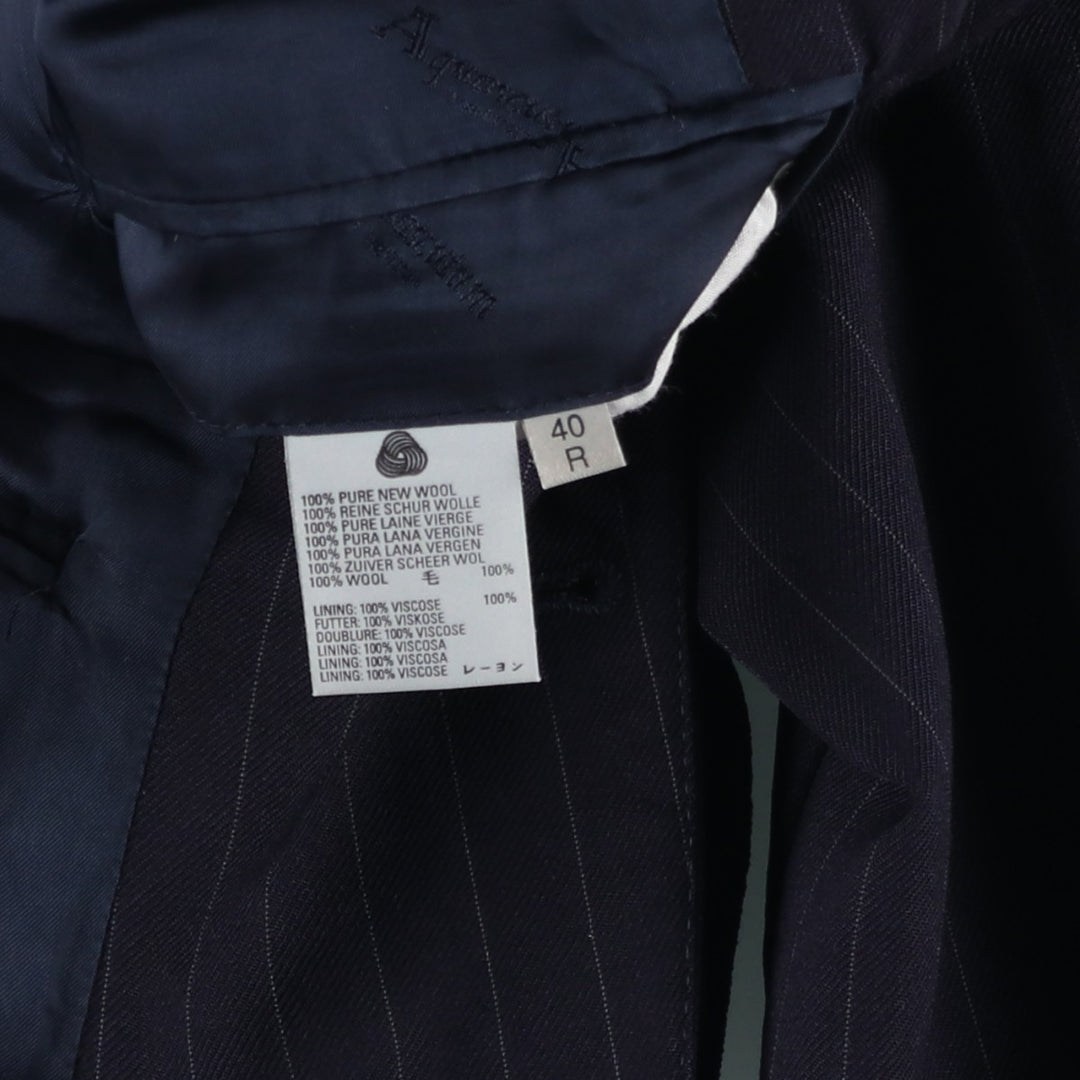 Aquascutum Stripe Pattern Wool Tailored Jacket, Made in England, Men's Size M (approx.) wool navy blue type Vintage Second Hand