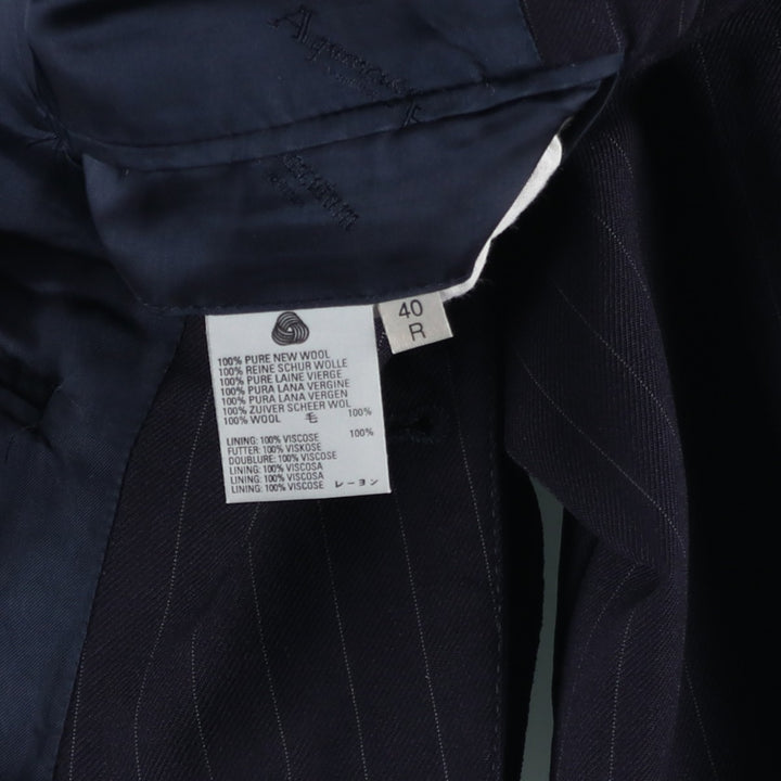 Aquascutum Stripe Pattern Wool Tailored Jacket, Made in England, Men's Size M (approx.) wool navy blue type Vintage Second Hand