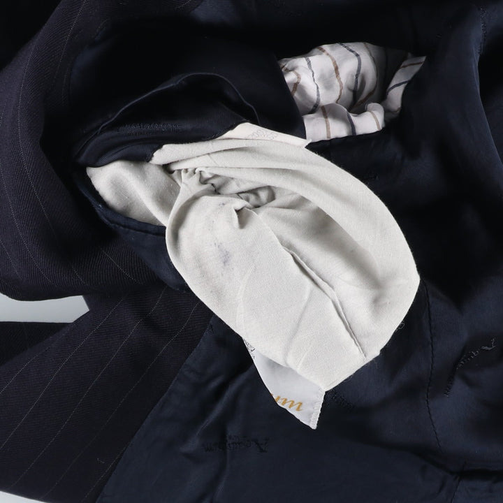Aquascutum Stripe Pattern Wool Tailored Jacket, Made in England, Men's Size M (approx.) wool navy blue type Vintage Second Hand