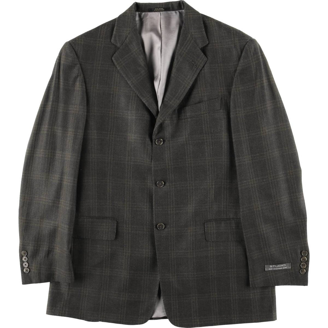 HART SCHAFFNER MARX NORDSTROM Check Pattern Tailored Jacket, Made in USA, Men's Size L (approx.) unclear Khaki type Vintage Second Hand