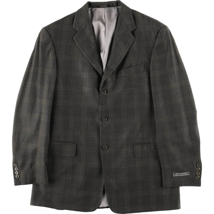 HART SCHAFFNER MARX NORDSTROM Check Pattern Tailored Jacket, Made in USA, Men's Size L (approx.) unclear Khaki type Vintage Second Hand