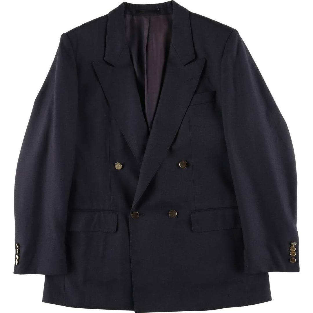 St.Michael double-breasted peaked lapel navy blazer tailored jacket, men's size M equivalent. polyester navy blue type Vintage Second Hand