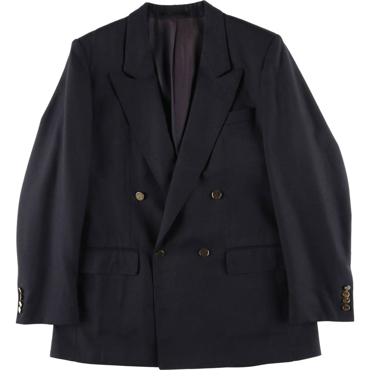 St.Michael double-breasted peaked lapel navy blazer tailored jacket, men's size M equivalent. polyester navy blue type Vintage Second Hand
