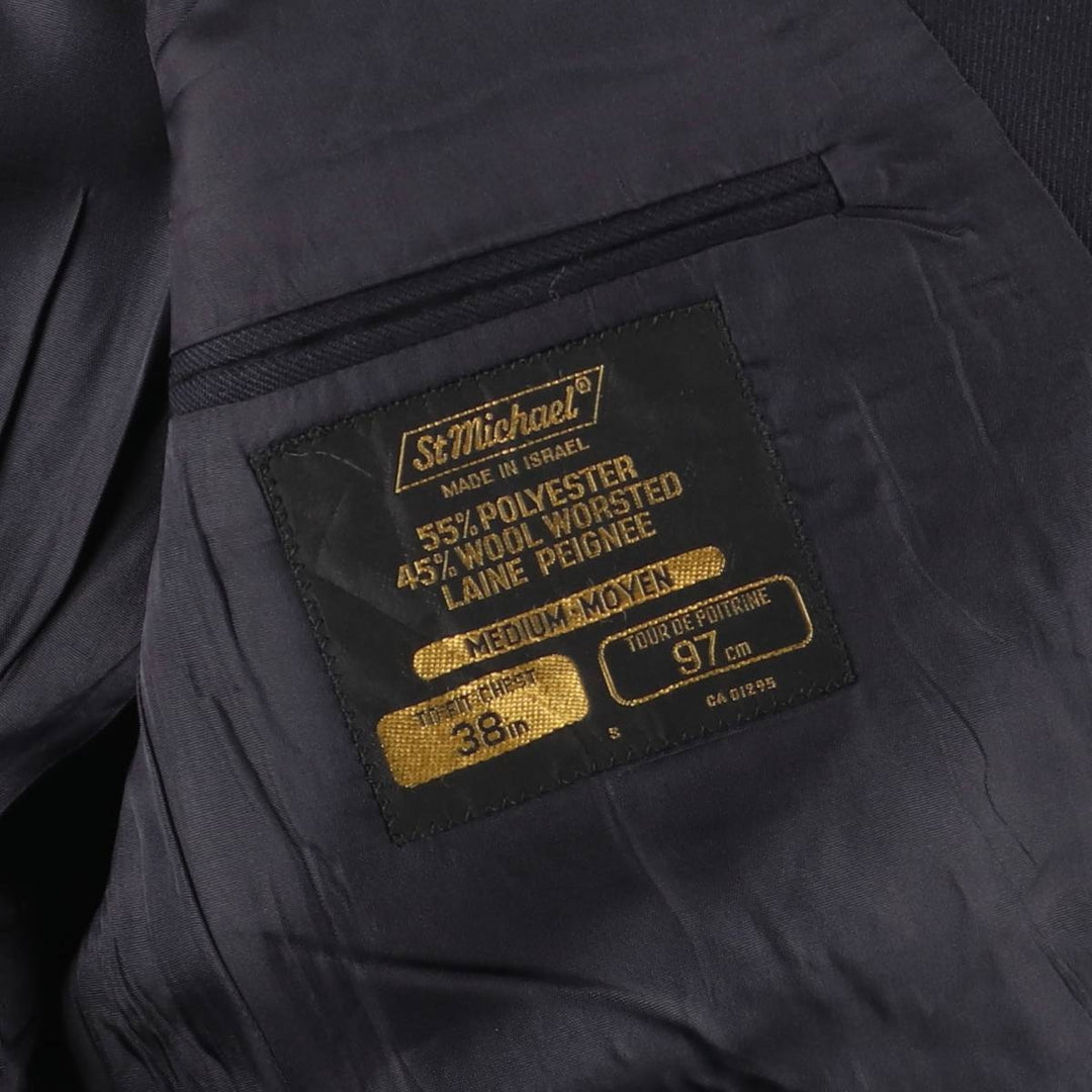 St.Michael double-breasted peaked lapel navy blazer tailored jacket, men's size M equivalent. polyester navy blue type Vintage Second Hand