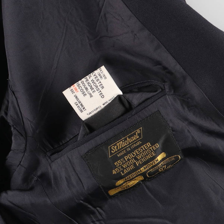 St.Michael double-breasted peaked lapel navy blazer tailored jacket, men's size M equivalent. polyester navy blue type Vintage Second Hand