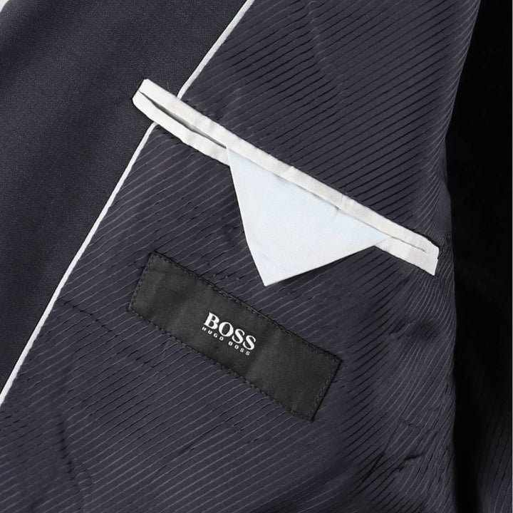 Hugo Boss wool tailored jacket, men's size L wool navy blue type Vintage Second Hand