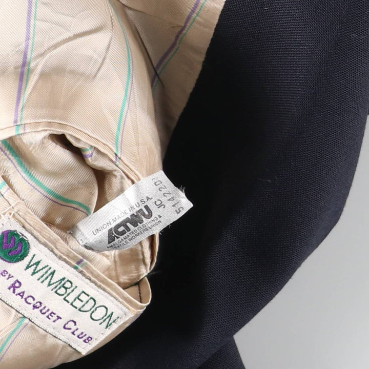 Racquet Club WIMBLEDON Navy Blazer Tailored Jacket, Made in USA, Men's Size M (Equivalent), Vintage unclear navy blue type Vintage Second Hand
