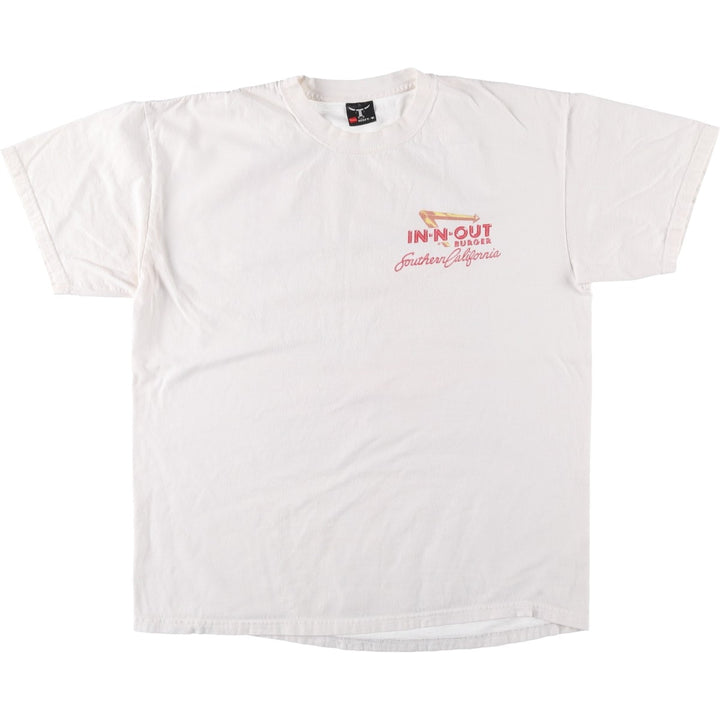 00'S Hanes IN-N-OUT BURGER Advertising T-shirt, Men's L size unclear white type Vintage Second Hand