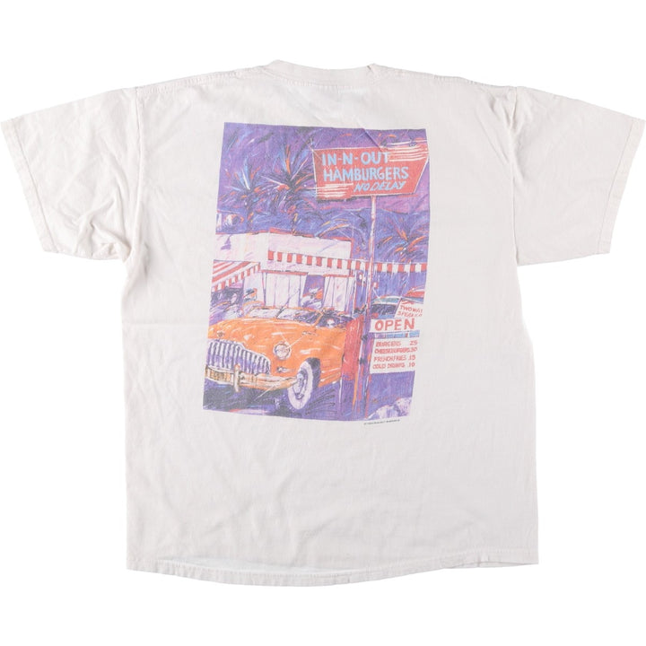 00'S Hanes IN-N-OUT BURGER Advertising T-shirt, Men's L size unclear white type Vintage Second Hand