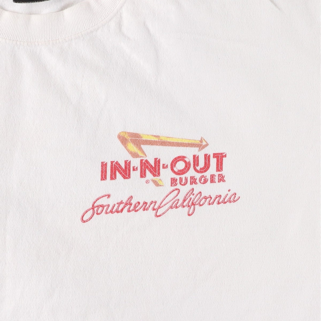 00'S Hanes IN-N-OUT BURGER Advertising T-shirt, Men's L size unclear white type Vintage Second Hand