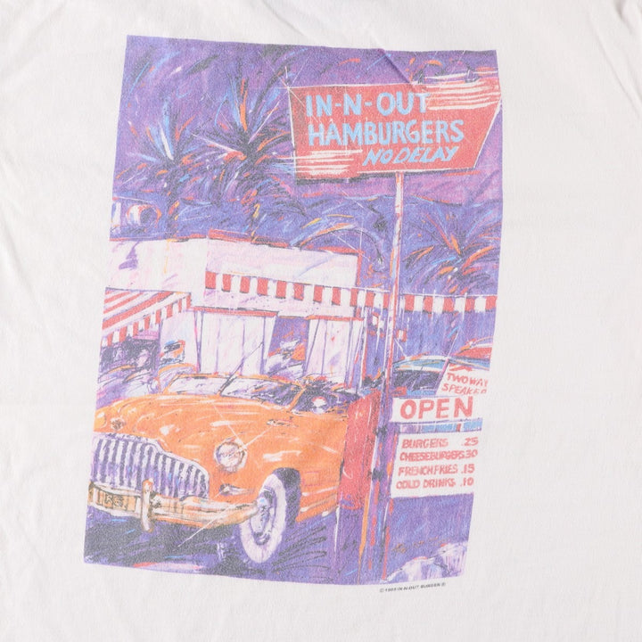 00'S Hanes IN-N-OUT BURGER Advertising T-shirt, Men's L size unclear white type Vintage Second Hand