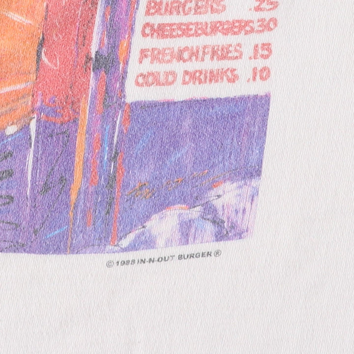 00'S Hanes IN-N-OUT BURGER Advertising T-shirt, Men's L size unclear white type Vintage Second Hand