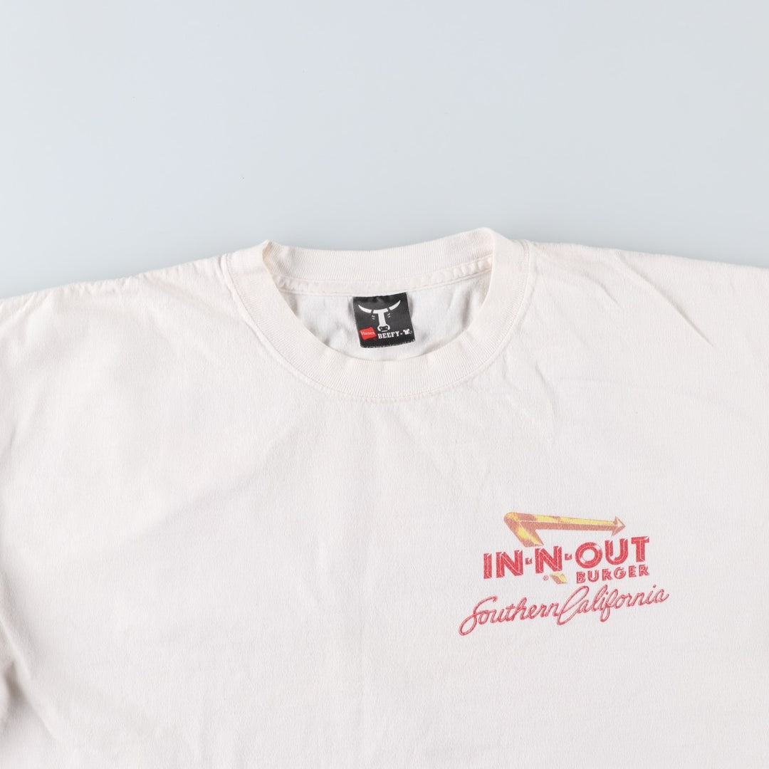 00'S Hanes IN-N-OUT BURGER Advertising T-shirt, Men's L size unclear white type Vintage Second Hand