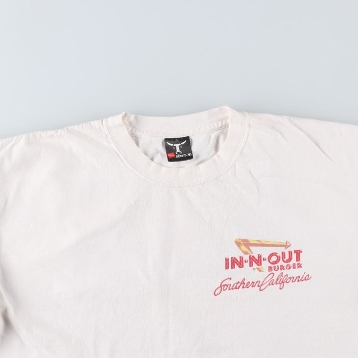 00'S Hanes IN-N-OUT BURGER Advertising T-shirt, Men's L size unclear white type Vintage Second Hand
