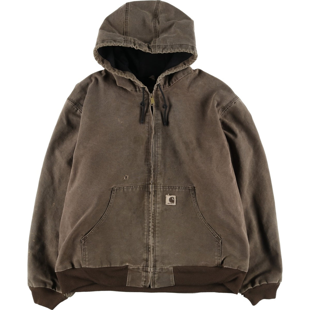 00'S Carhartt Active Jacket Duck Full Zip Hoodie Men's XXL cotton brown type Vintage Second Hand