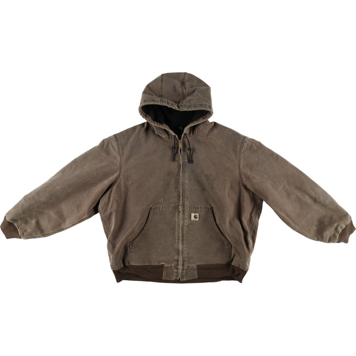 00'S Carhartt Active Jacket Duck Full Zip Hoodie Men's XXL cotton brown type Vintage Second Hand
