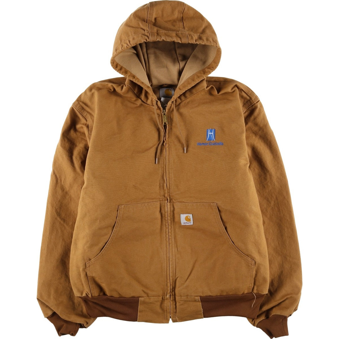 Carhartt Active Jacket Hamon Custodis Advertising Duck Full-Zip Hoodie, Made in USA, Men's Size L (approx.) cotton ocher yellow type Vintage Second Hand