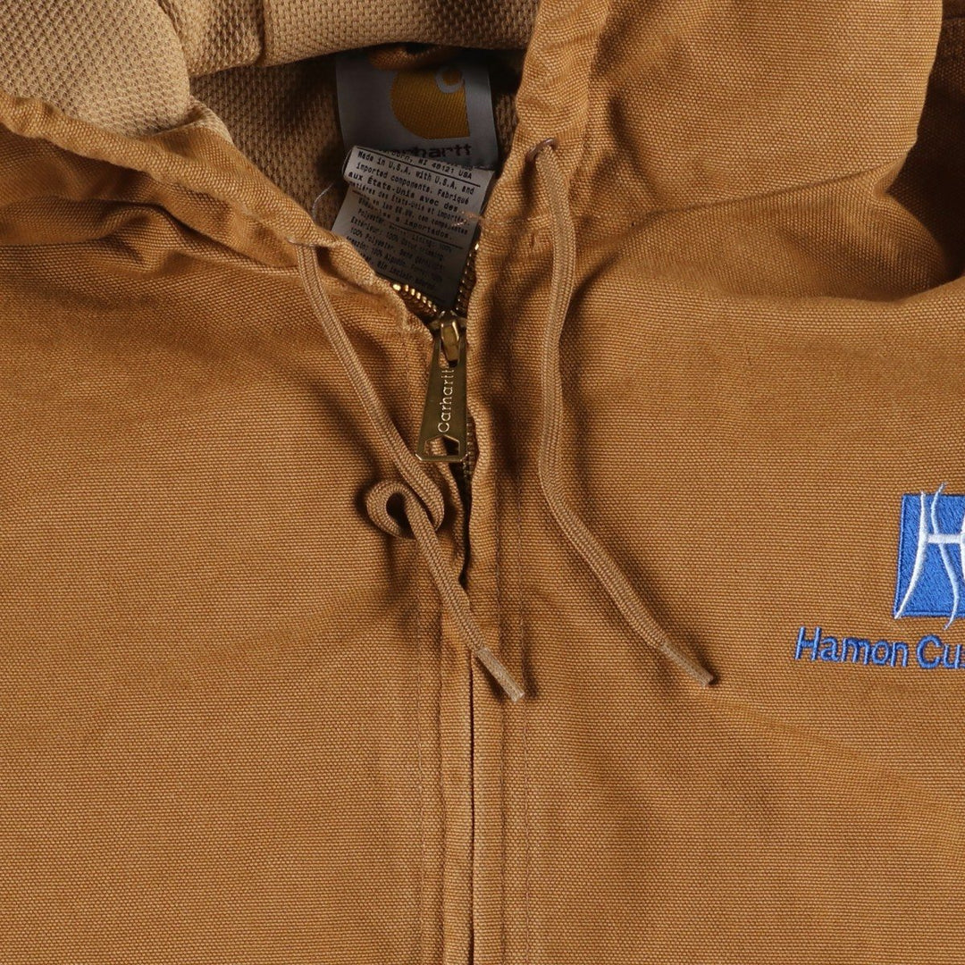 Carhartt Active Jacket Hamon Custodis Advertising Duck Full-Zip Hoodie, Made in USA, Men's Size L (approx.) cotton ocher yellow type Vintage Second Hand