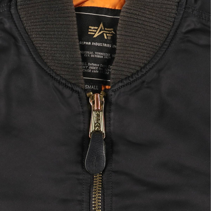 Civilian Alpha MA-1 style padded military flight jacket, men's size small Nylon black type Vintage Second Hand