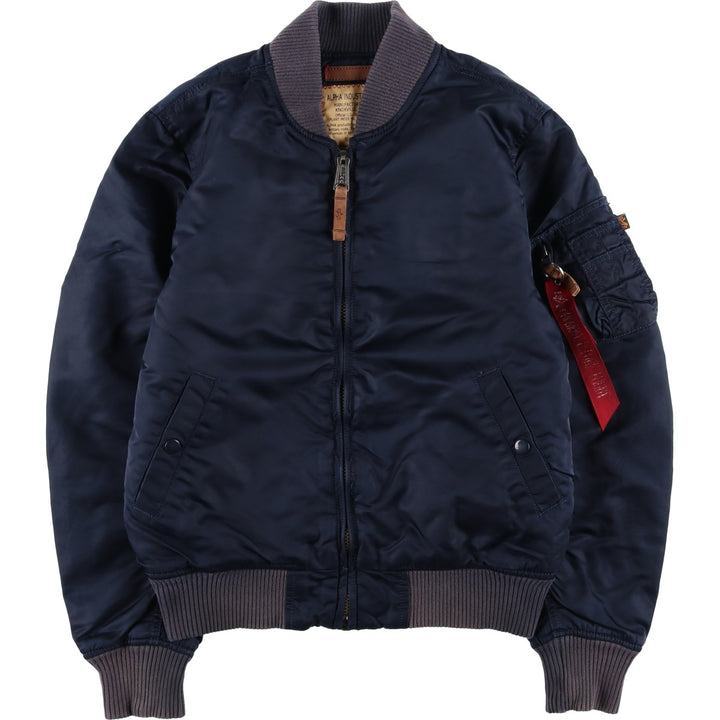 Civilian Alpha MA-1 style padded military flight jacket, men's size small Nylon navy blue type Vintage Second Hand