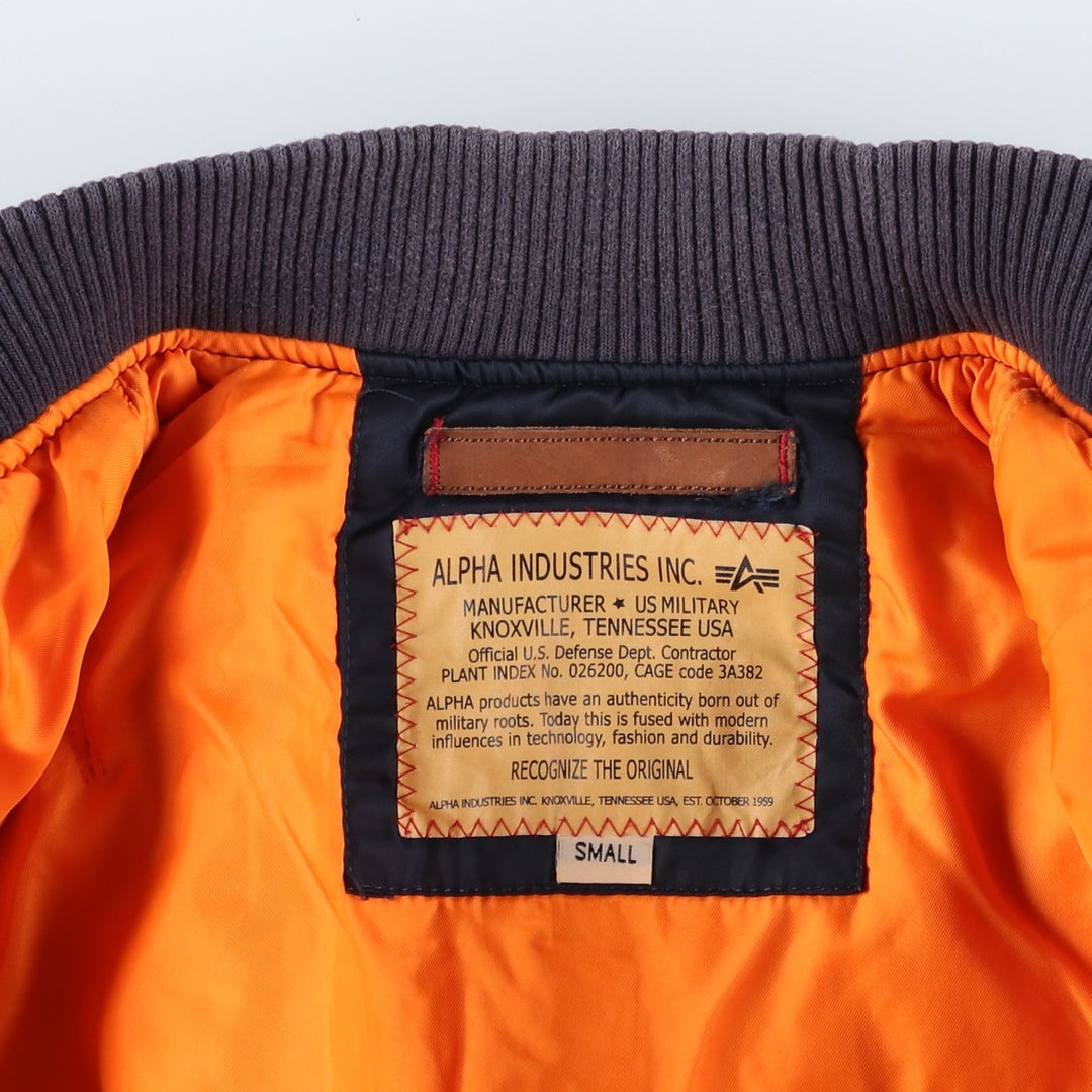 Civilian Alpha MA-1 style padded military flight jacket, men's size small Nylon navy blue type Vintage Second Hand