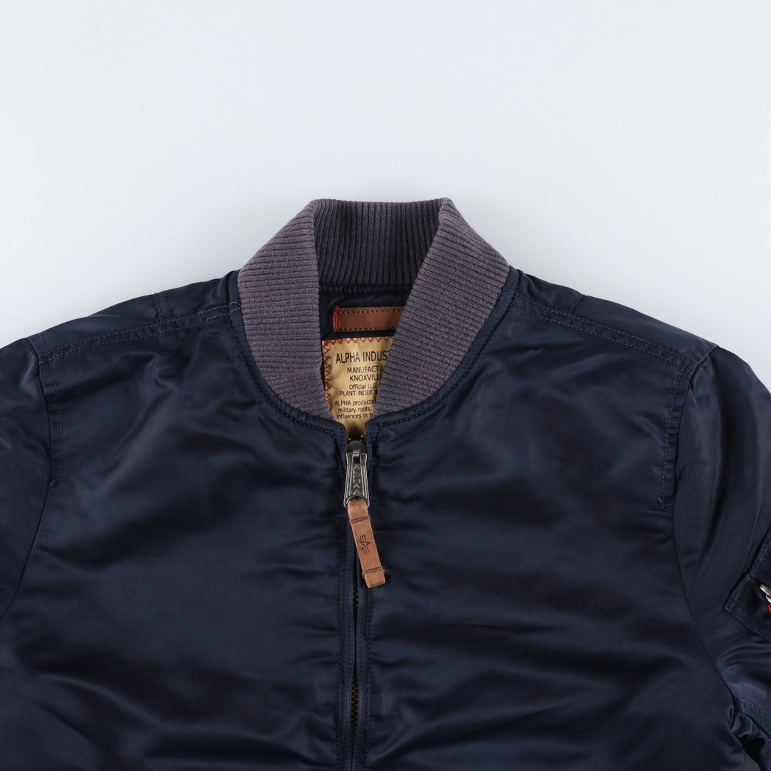 Civilian Alpha MA-1 style padded military flight jacket, men's size small Nylon navy blue type Vintage Second Hand
