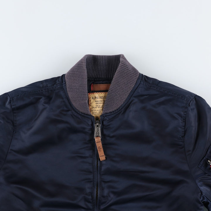 Civilian Alpha MA-1 style padded military flight jacket, men's size small Nylon navy blue type Vintage Second Hand
