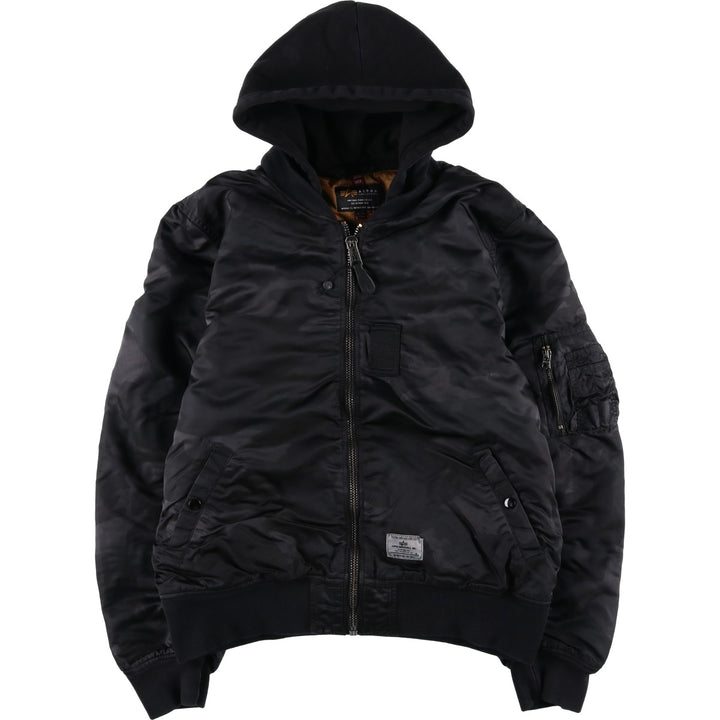 Civilian-made Alpha Industries (ALPHA) camouflage pattern, padded, hooded military flight jacket, men's size XL equivalent. Nylon black type Vintage Second Hand