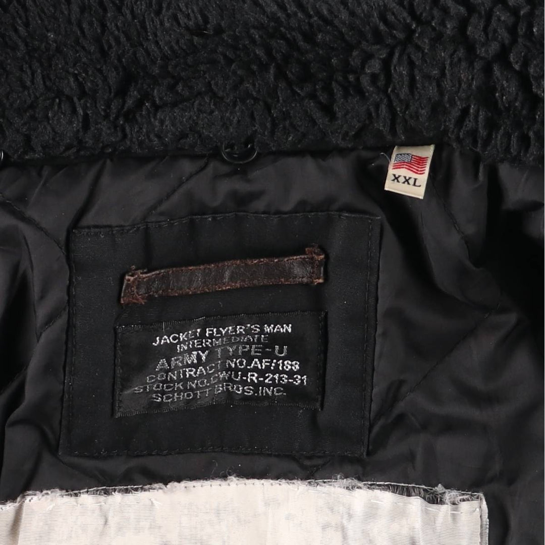 Civilian-made Schott TYPE-U padded military flight jacket, men's size XXL equivalent. polyester black type Vintage Second Hand