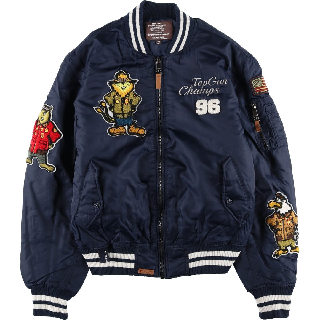 TOP GUN MA-1 type American flag pattern padded military flight jacket, men's size M equivalent. unclear navy blue type Vintage Second Hand