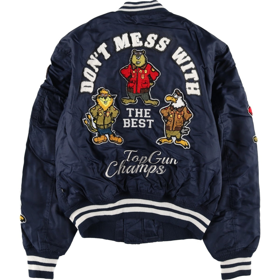 TOP GUN MA-1 type American flag pattern padded military flight jacket, men's size M equivalent. unclear navy blue type Vintage Second Hand