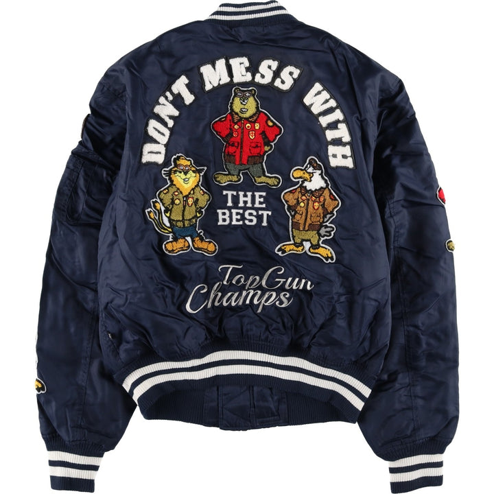 TOP GUN MA-1 type American flag pattern padded military flight jacket, men's size M equivalent. unclear navy blue type Vintage Second Hand