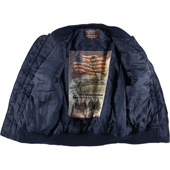 TOP GUN MA-1 type American flag pattern padded military flight jacket, men's size M equivalent. unclear navy blue type Vintage Second Hand