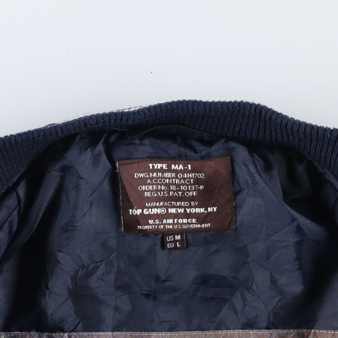 TOP GUN MA-1 type American flag pattern padded military flight jacket, men's size M equivalent. unclear navy blue type Vintage Second Hand