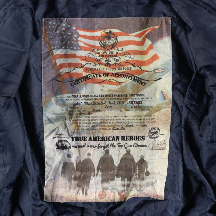 TOP GUN MA-1 type American flag pattern padded military flight jacket, men's size M equivalent. unclear navy blue type Vintage Second Hand