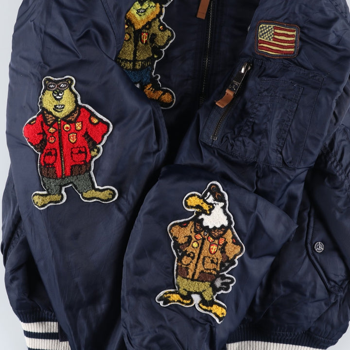TOP GUN MA-1 type American flag pattern padded military flight jacket, men's size M equivalent. unclear navy blue type Vintage Second Hand