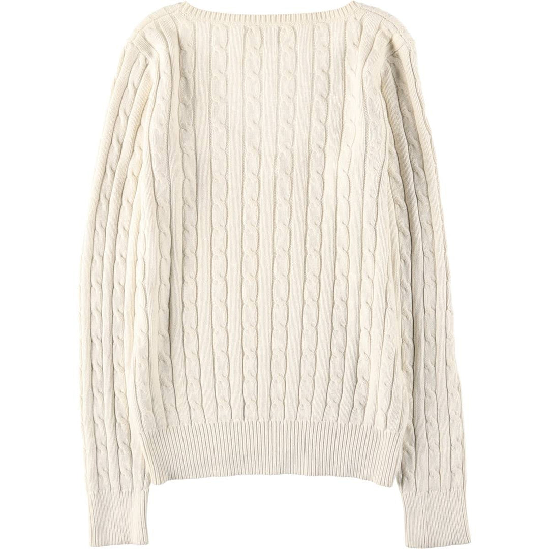 Ralph Lauren cable knit V-neck cotton knit sweater, size M cotton ivory Vintage Second Hand