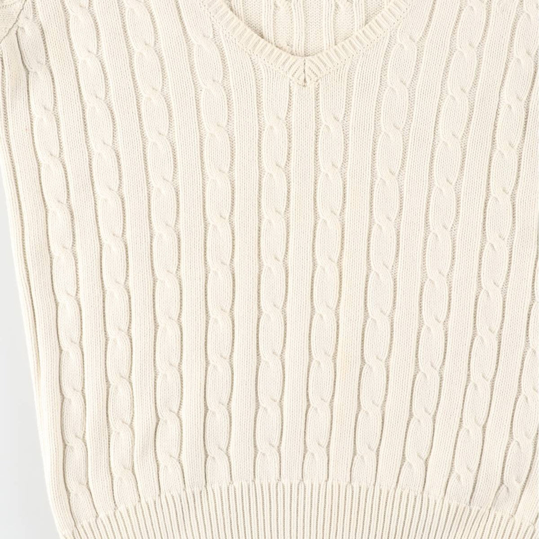 Ralph Lauren cable knit V-neck cotton knit sweater, size M cotton ivory Vintage Second Hand