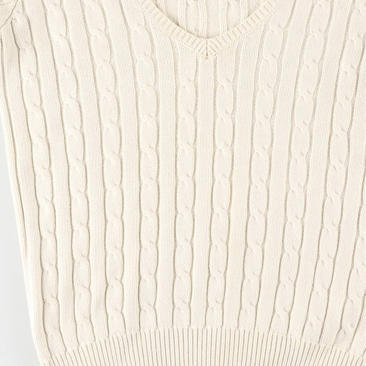 Ralph Lauren cable knit V-neck cotton knit sweater, size M cotton ivory Vintage Second Hand