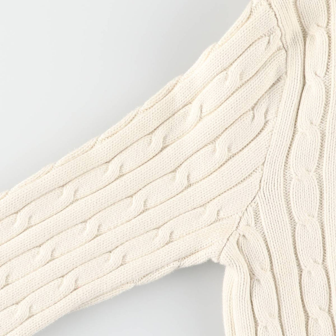 Ralph Lauren cable knit V-neck cotton knit sweater, size M cotton ivory Vintage Second Hand