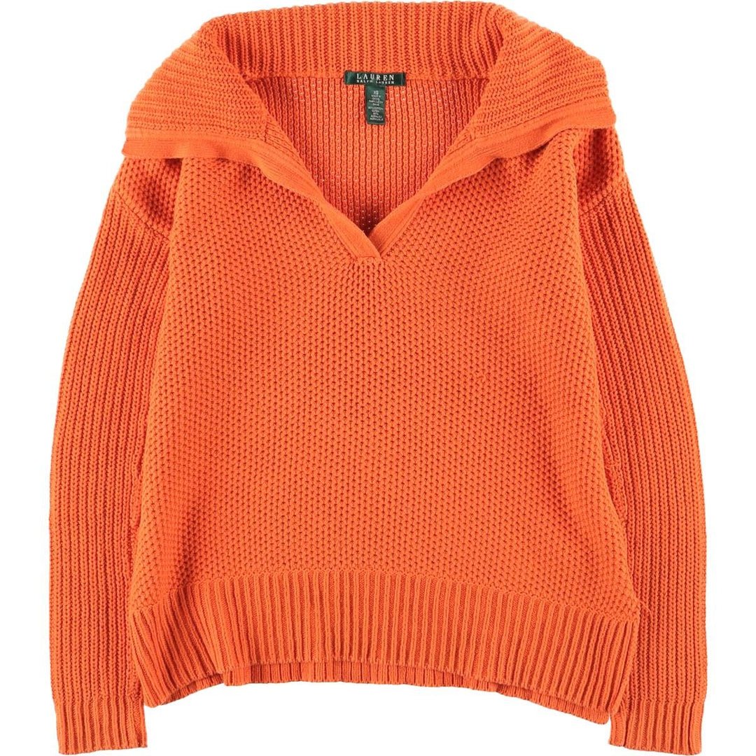 Ralph Lauren LAUREN Shawl Collar Cotton Knit Sweater, Women's Size XS (approx.) cotton orange type Vintage Second Hand