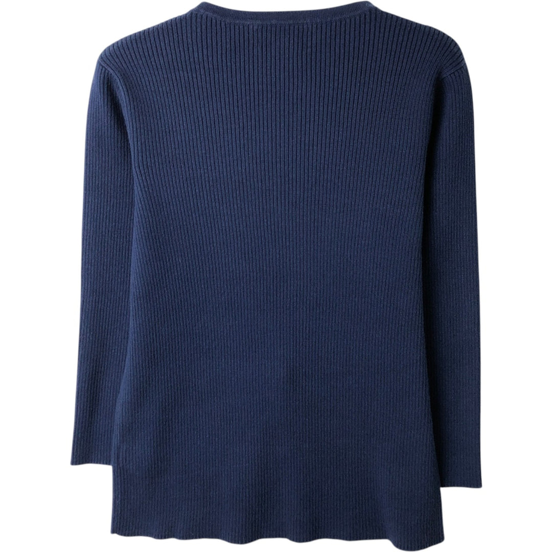 Ralph Lauren LAUREN Ribbed V-neck Cotton Knit Sweater, Women's Size S (approx.) cotton blue type Vintage Second Hand