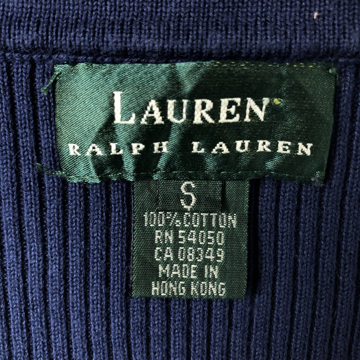 Ralph Lauren LAUREN Ribbed V-neck Cotton Knit Sweater, Women's Size S (approx.) cotton blue type Vintage Second Hand